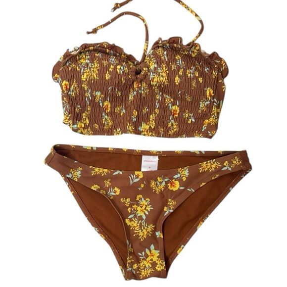 Xhilaration Floral Brown/yellow Bikini Set. Size Medium. - Picture 2 of 9